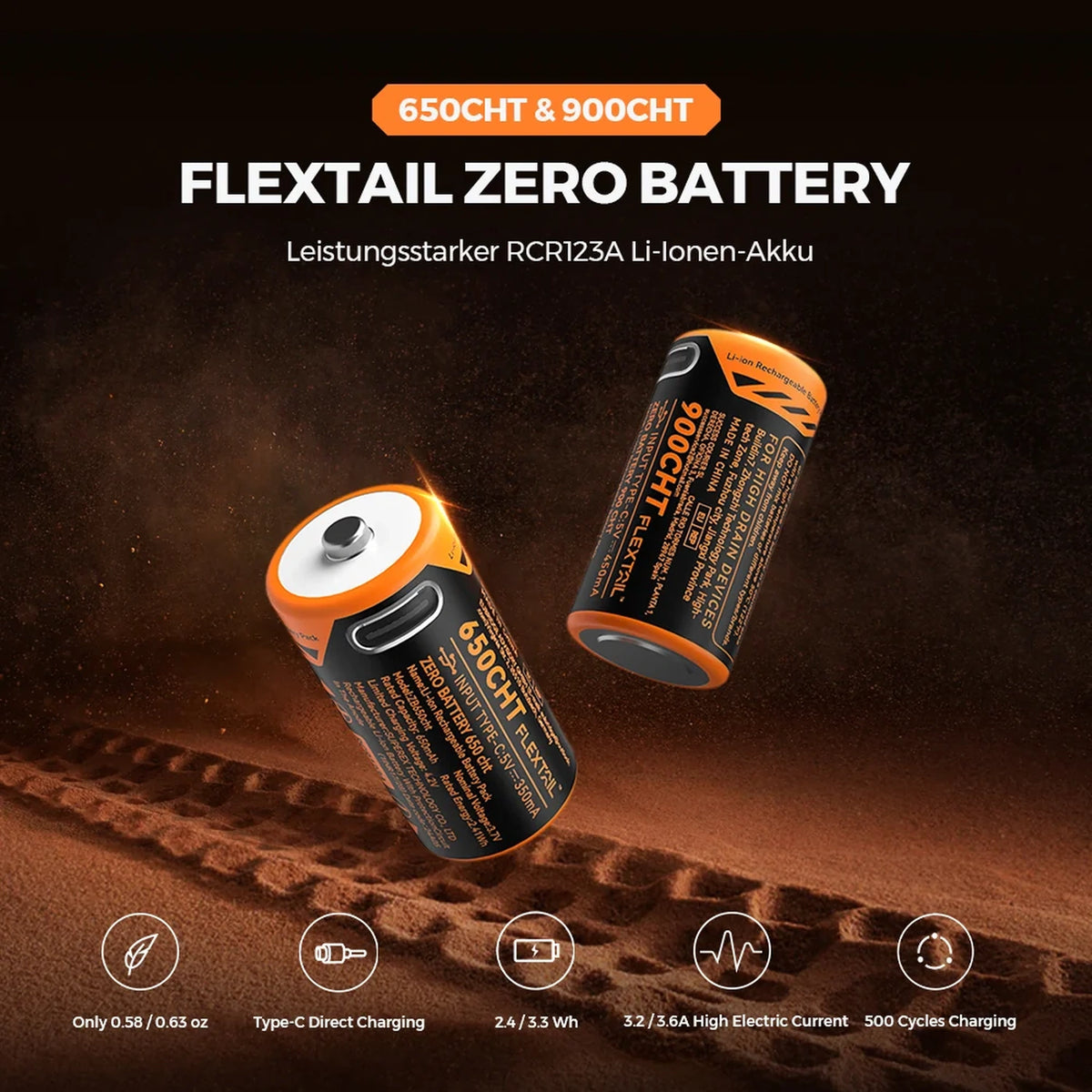 Flextail ZERO Battery rechargeable lithium-ion batteries – 650CHT and 900CHT