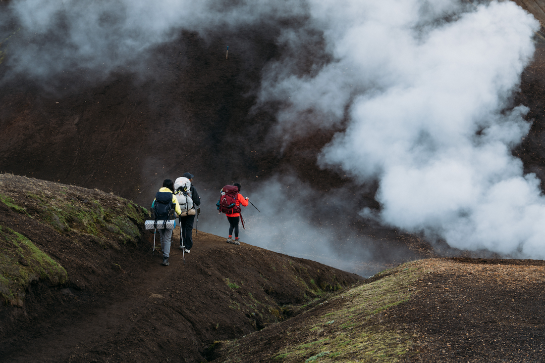 Hikers on Iceland's Laugavegur Trail in the southern highlands