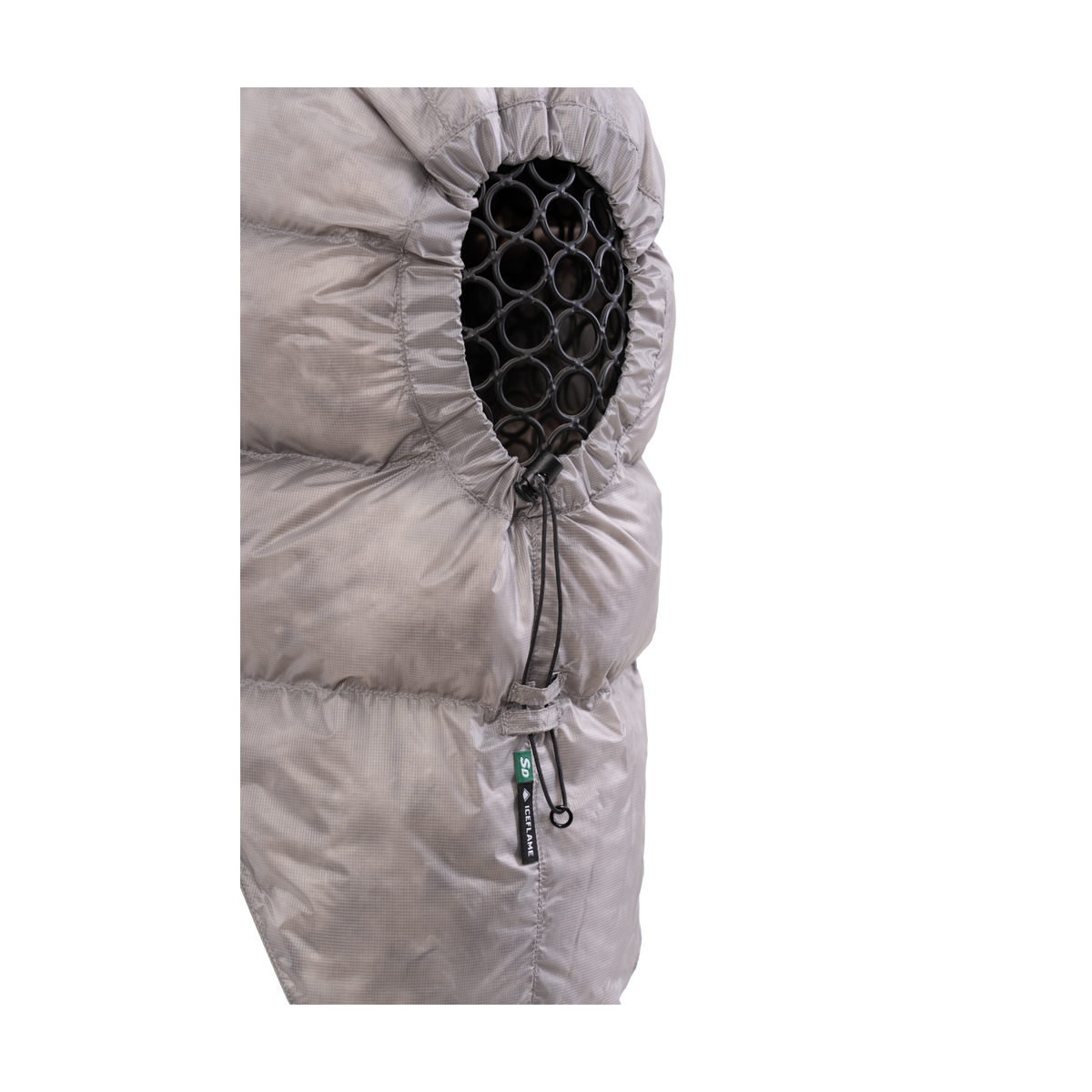Iceflame Hyperlite Down Hood grey drawcord detail