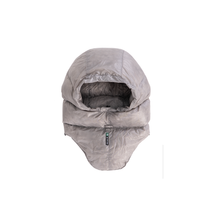 Iceflame Hyperlite down hood – grey front view