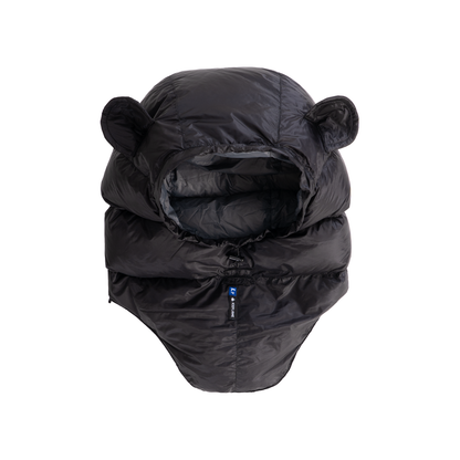 Iceflame Hyperlite down hood – black front view