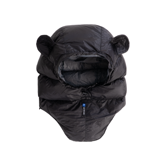Iceflame Hyperlite down hood – black front view