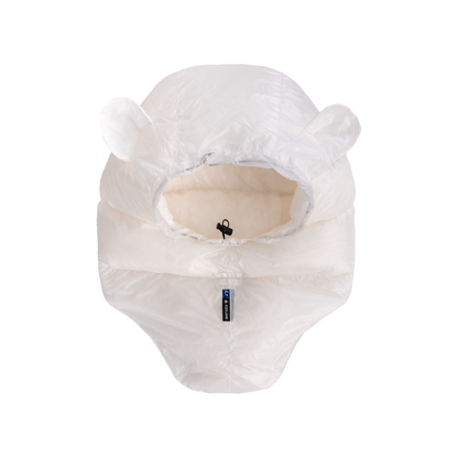 Iceflame Hyperlite down hood – white front view