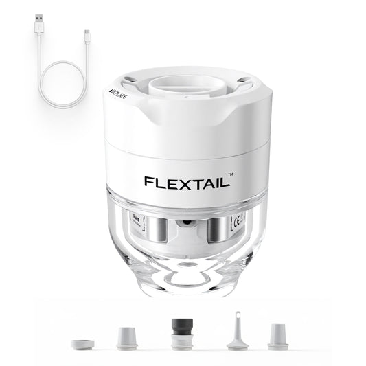 Flextail Tiny Pump 3X air pump with USB-C cable and five nozzle adapters
