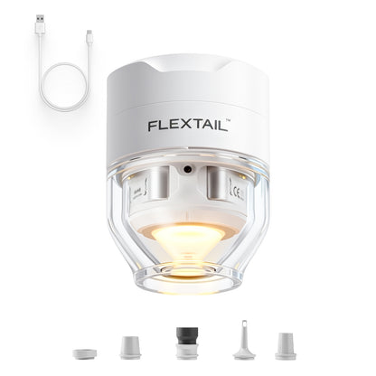 Flextail Tiny Pump 3X camp light with USB-C cable and five nozzle adapters