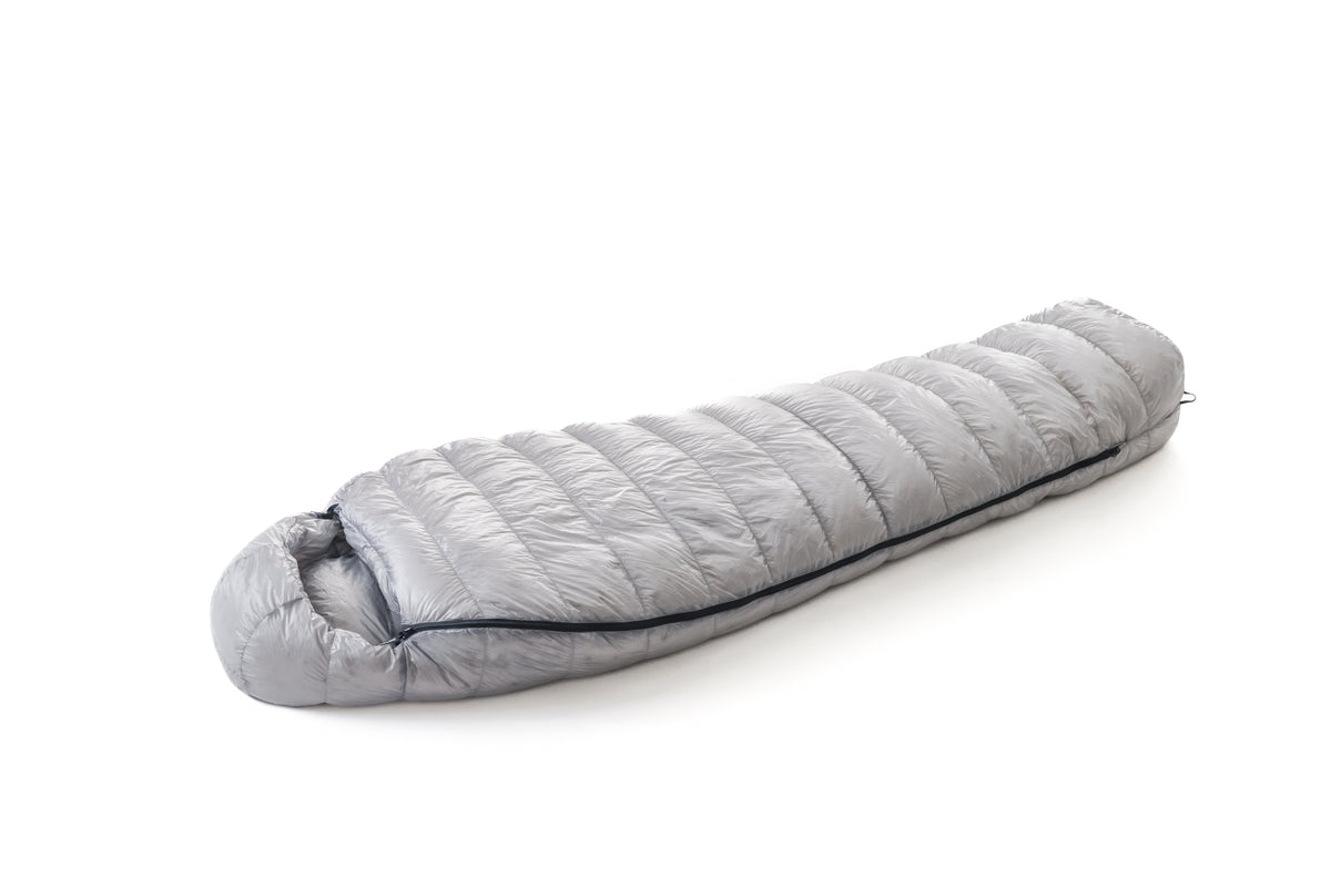 Iceflame compression bag for sleeping bag – packed grey and black bags