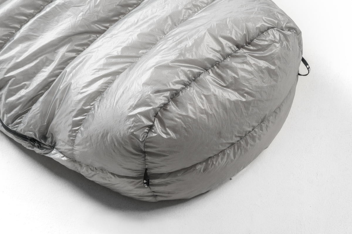 Iceflame mummy sleeping bag – grey footbox close-up