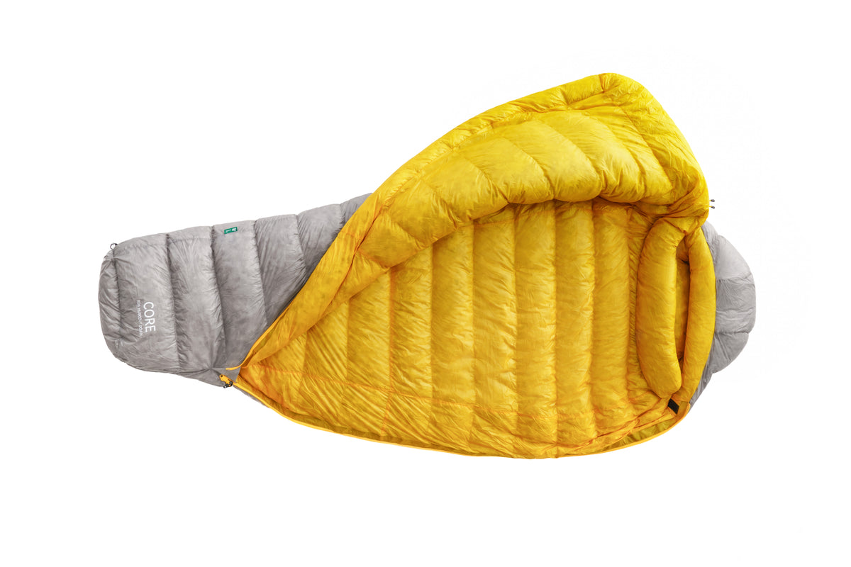 Iceflame Core Series down sleeping bag – yellow interior from above