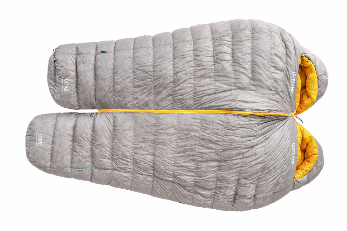 Iceflame Core Series sleeping bag – two grey bags shown together