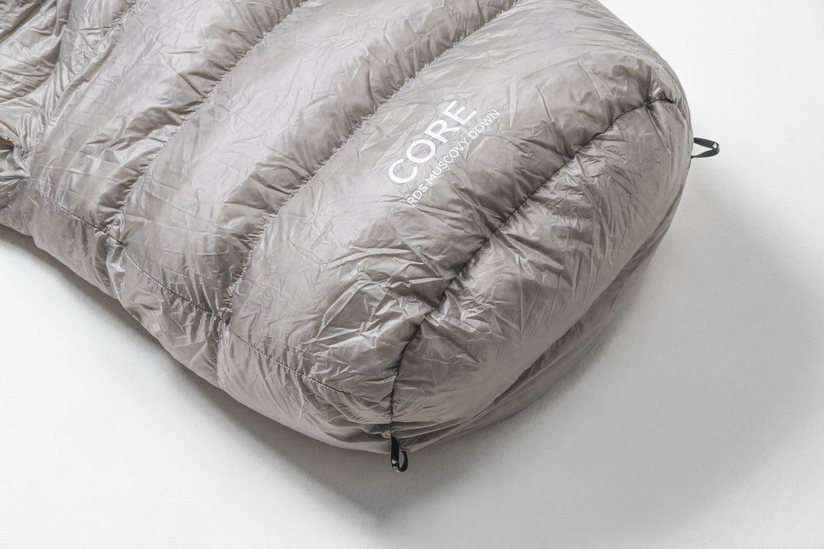 Iceflame down sleeping bag – grey baffle close-up