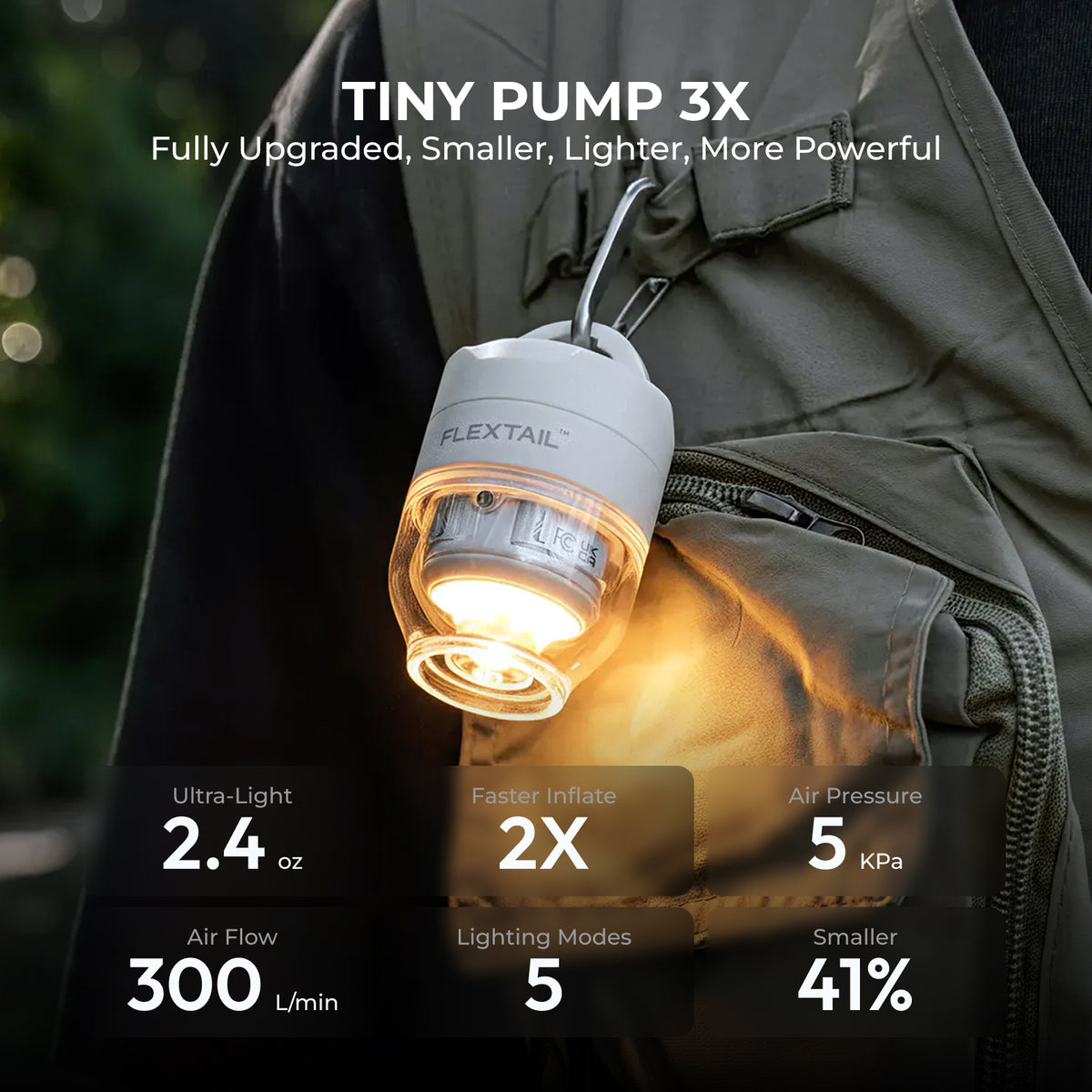 Flextail Tiny Pump 3X mini pump and lantern – hanging view