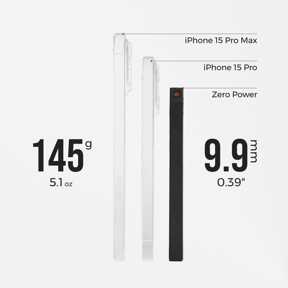 Flextail ZERO POWER power bank – thickness comparison graphic