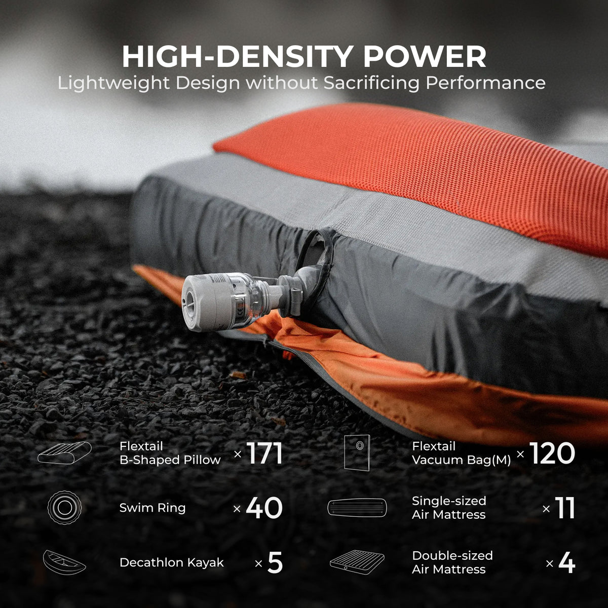 Flextail Tiny Pump 3X air pump attached to an air mattress