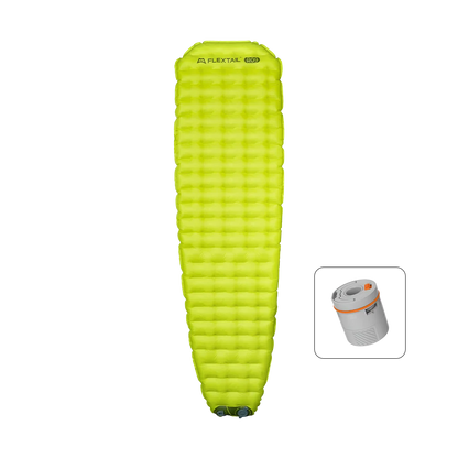 Flextail Tiny Sleeping Pad R09 AVS inflatable sleeping pad – lime mummy profile and pump