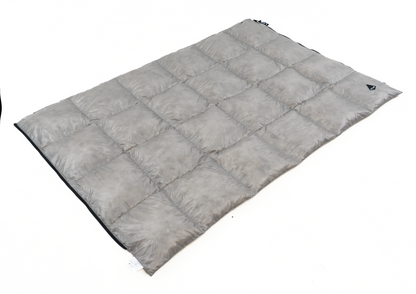 Iceflame NXT down blanket in grey angled flat lay