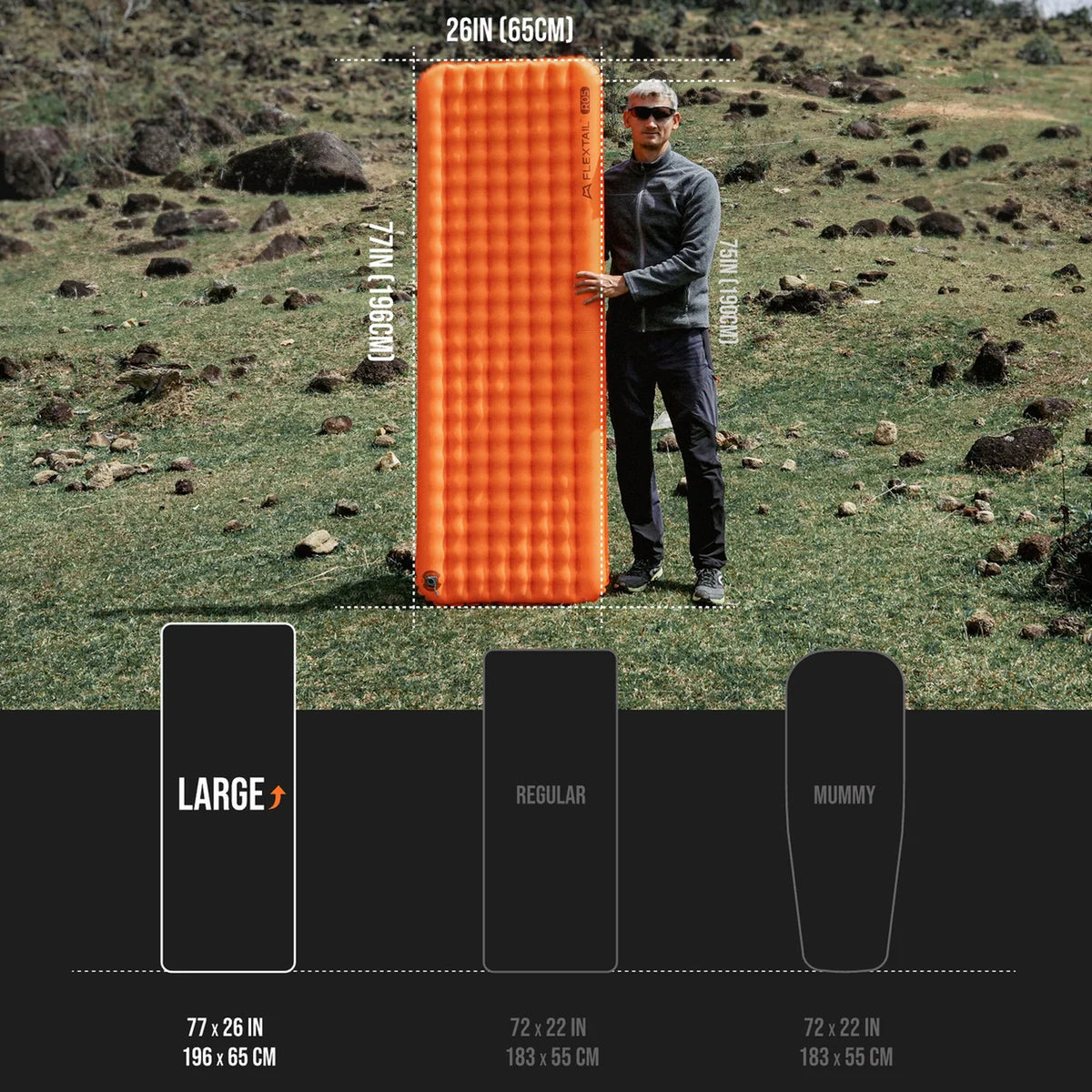 Flextail R05 sleeping pad dimensions and size comparison