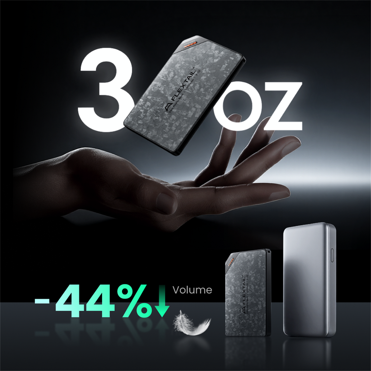 Flextail ZERO POWER power bank 3 oz weight and compact profile