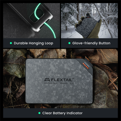 Flextail ZERO POWER hanging loop, button and battery indicator