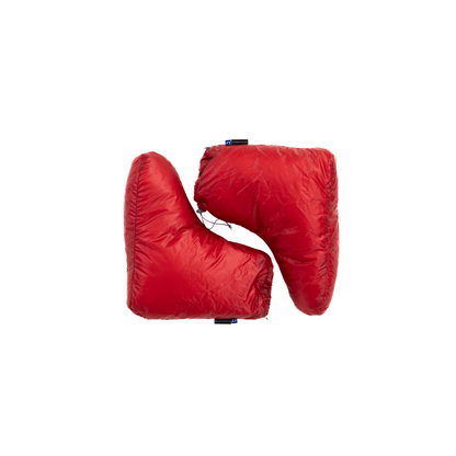Red Iceflame down socks, sole view