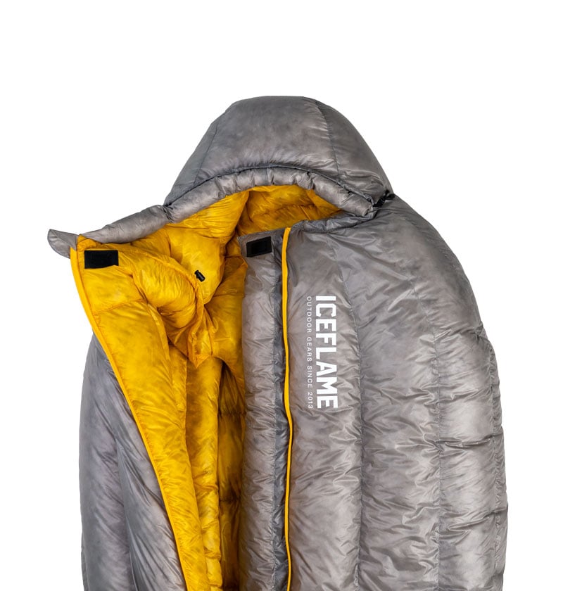 Iceflame Flame NXT down sleeping bag – open hood