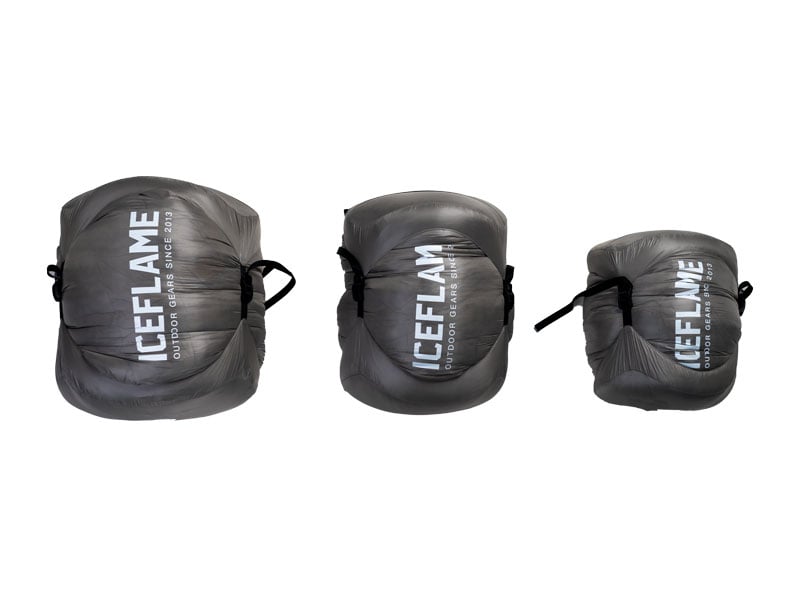 Iceflame Flame NXT compression bag for sleeping bag – packed sizes