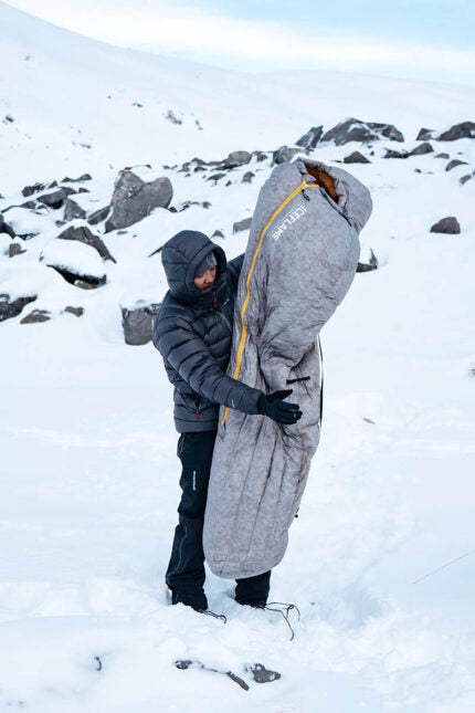 Iceflame Flame NXT winter sleeping bag – snowy mountain setting