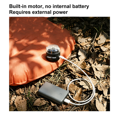 Light Tour electric air pump for an inflatable sleeping pad – external power bank connected