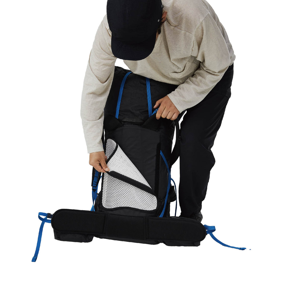 PPU Tibet 55 backpack back panel, hip belt and removable breathable pad