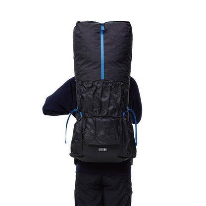 Black PPU Tibet 55 backpack worn from the rear