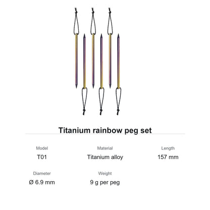 Titanium rainbow tent peg dimensions, material and weight